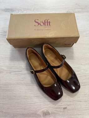 Söfft Patent Mary Jane Flats in Deep Burgundy
